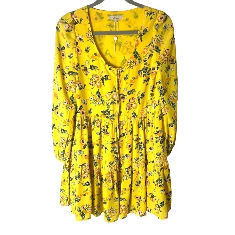Yellow ditzy floral ruffle mini dress - Picture 1 of 11